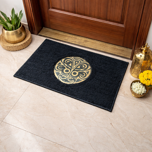 Avioni Desire Collection | Luxury Golden Touch Black Mandala Floor Mat |  Soft And Plush Handmade Door Mats / BathMats -40x60 cms
