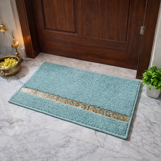 Avioni Desire Collection | Luxury Golden Touch Aqua Gold Line Floor Mat |  Soft And Plush Handmade Door Mats / BathMats -40x60 cms