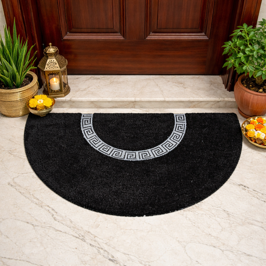 Avioni Divine Collection | Luxury Golden/Silver Touch Black Tufted Rug| 25mm Thick | Beautiful-D Shaped Soft And Plush Handmade Door Mats / BathMats -45x75 cms
