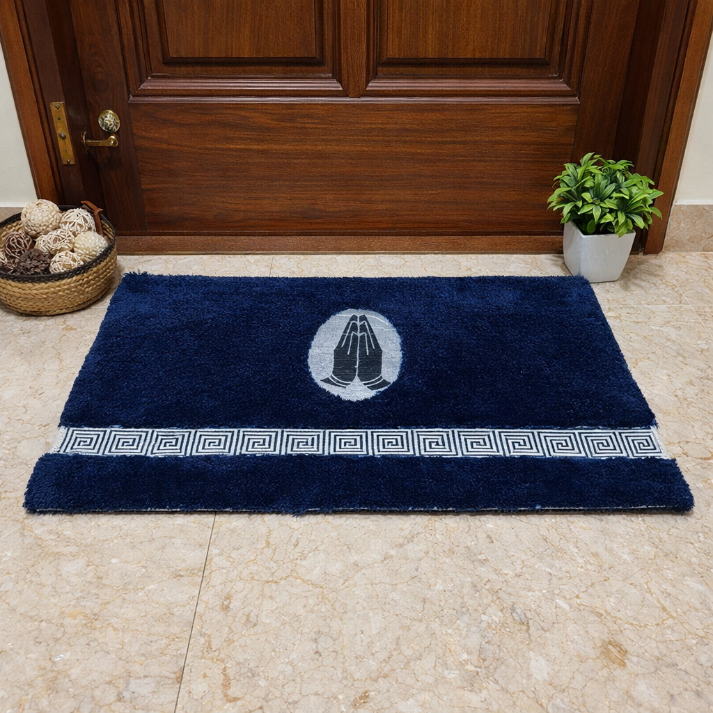 Avioni Divine Collection | Luxury Golden/Silver Touch Tufted Rug Navy Blue In Beautiful-Nameste Soft And Plush Handmade Door Mats |25mm thick | BathMats -45x75 cms