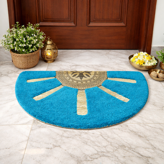 Avioni Divine Collection | Luxury Golden/Silver Touch Tufted Rug  Blue In Brightening Sun Soft And Plush Handmade Door Mats |25mm Thickness | BathMats | 45x75cm size