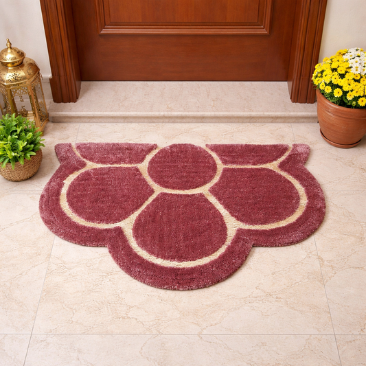 Avioni Divine Collection | Luxury Golden/Silver Touch Blush Pink Tufted Rug In Beautiful Flower Soft And Plush Handmade Door Mats | 25mm thick | BathMats -45x75 cms