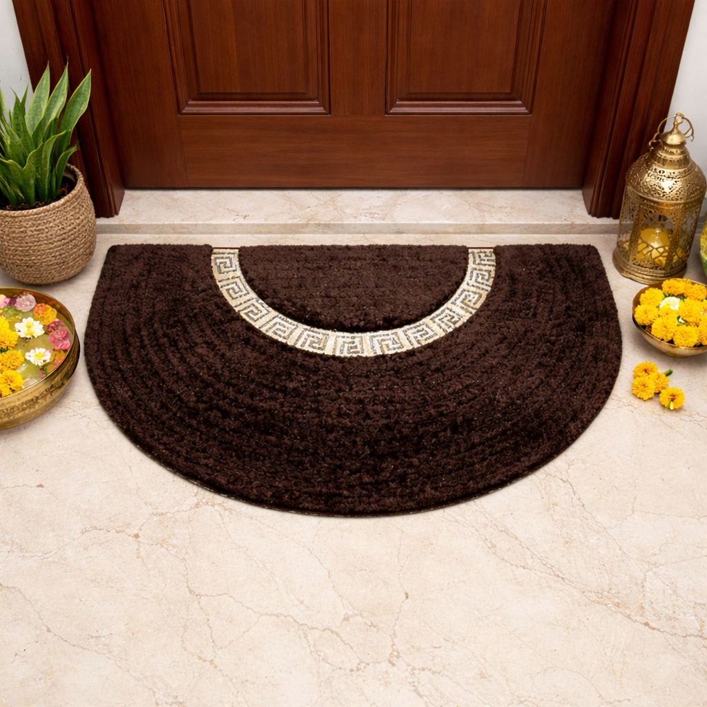Avioni Divine Collection | Luxury Golden/Silver Touch coffee Tufted Rug| 25mm Thick | Beautiful-D Shaped Soft And Plush Handmade Door Mats / BathMats -45x75 cms
