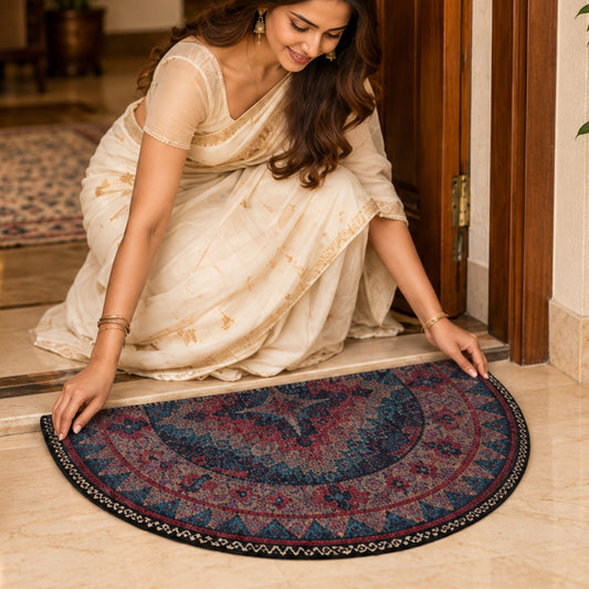 Avioni Home Vintage Tribal Medallion Semi-Circle Floor Mat | Rustic Bohemian Geometric Design | Anti-Slip, Washable & Durable | Indoor & Outdoor Entrance Door Mat