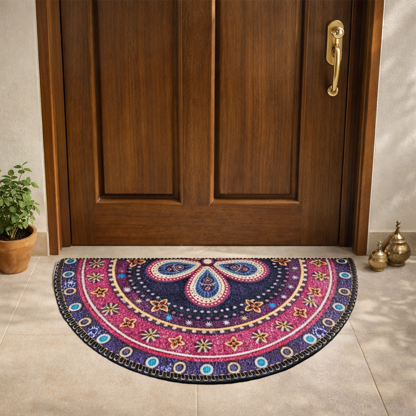 Avioni Home Floor Mats in Beautiful Traditional Rangoli Design | Anti Slip, Durable & Washable | Outdoor & Indoor