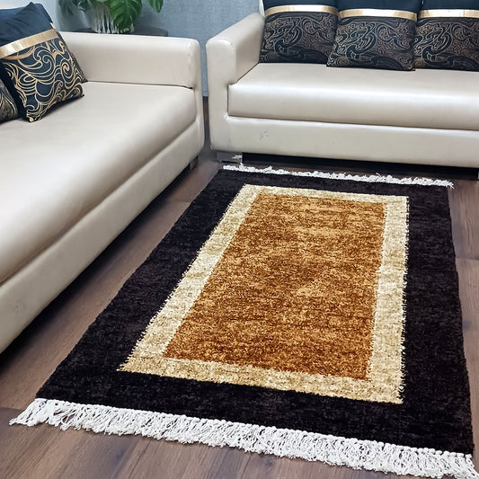 Avioni Faux Silk Carpets for Living Room/Pooja Room - Exclusive "Cut Shuttle" Hand loom Piece- Neo Modern Collection Brown And Coffee Carpet/Rug – 90cm x 150cm (~3×5 Feet)