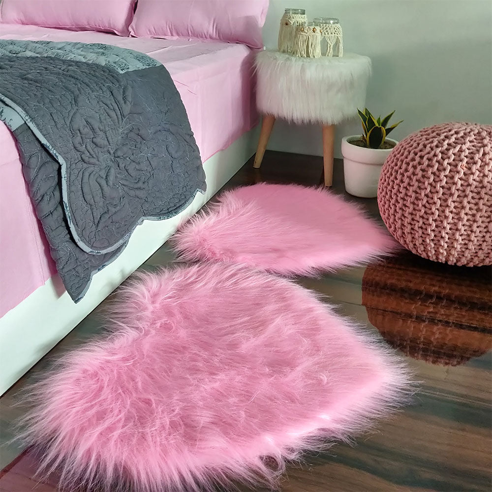 Shaggy Carpet – Heart Shaped Rug – Premium Long Faux Fur – 62 cm – Avioni Carpets- Pink Colour (1+1- set of 2 )