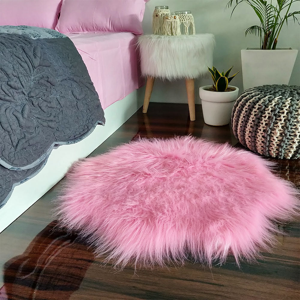 Shaggy Carpet – Premium Long Faux Fur – 75 cm Flower Shaped Rug – Avioni Carpets- Pink Colour