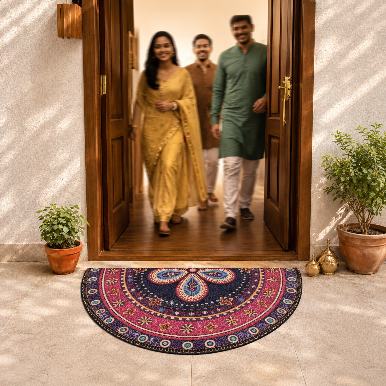 Avioni Home Floor Mats in Beautiful Traditional Rangoli Design | Anti Slip, Durable & Washable | Outdoor & Indoor
