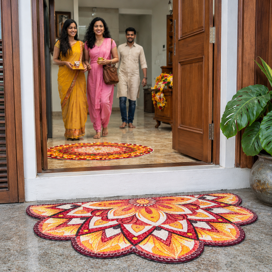 Avioni Home Floor Mats in Beautiful Rangoli Design | Anti Slip, Durable & Washable | Outdoor & Indoor