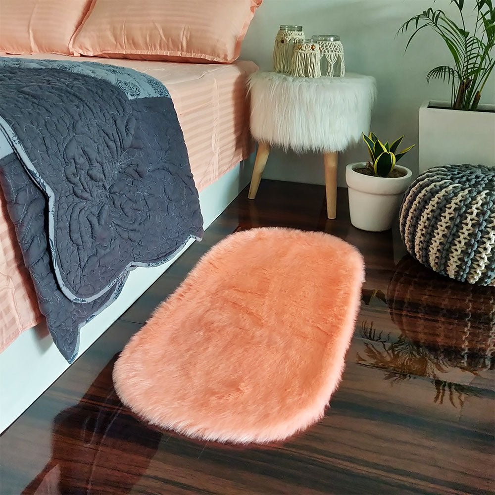 Shaggy Carpet – Premium Medium Faux Fur – 88X40 cm Oval Shape – Avioni Carpets- Pink