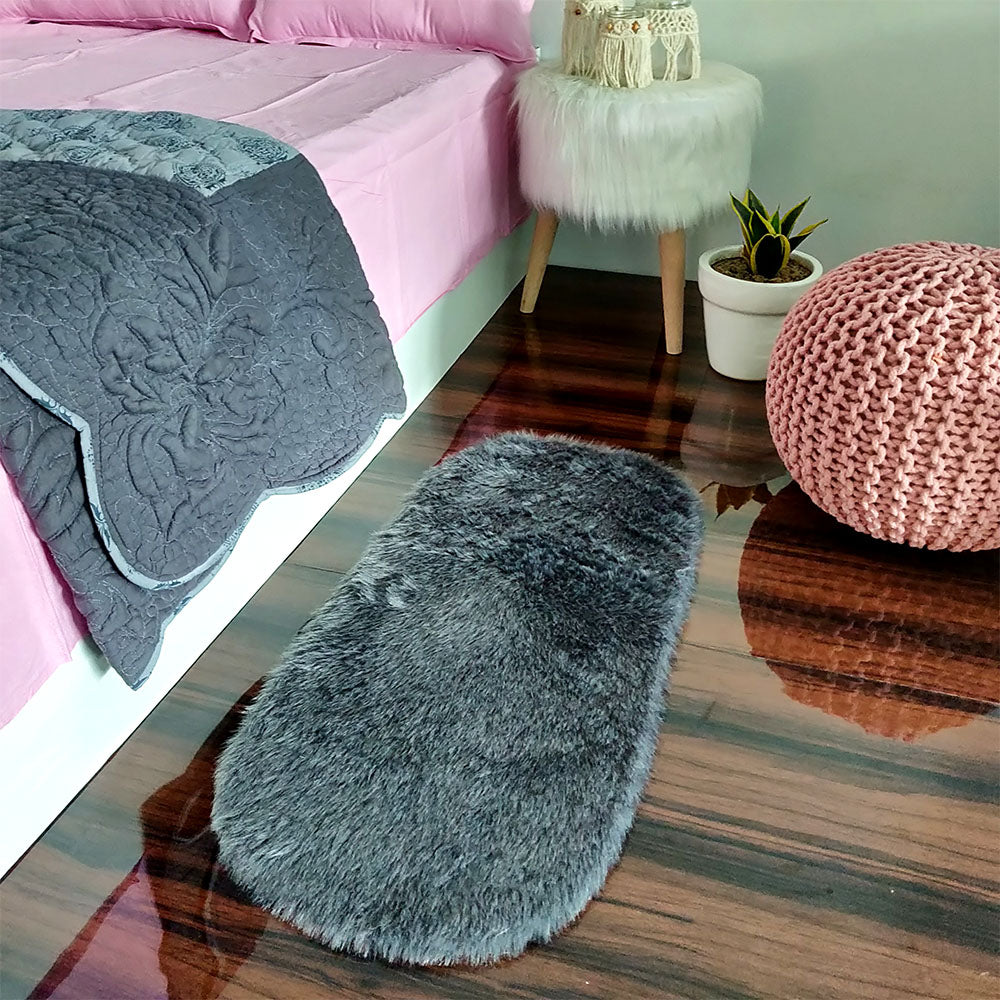 Shaggy Carpet – Premium Medium Faux Fur – 88X40 cm Oval Shape – Avioni Carpets- Grey