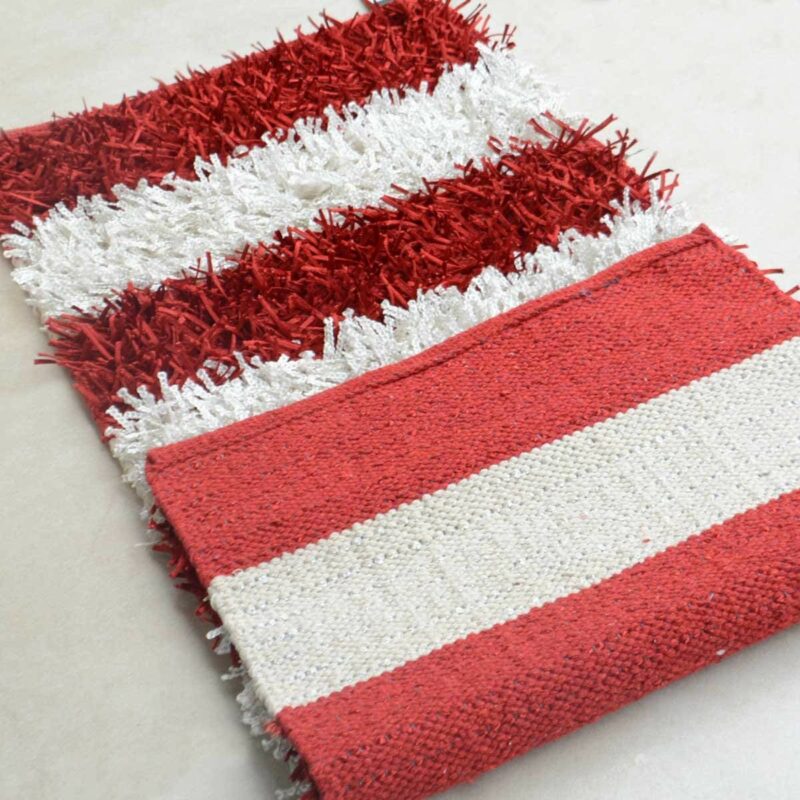 Diwali Special Pooja Mat/ Bed Side Runner /Shaggy Rugs(56 X 140 cm) Red And White By Avioni
