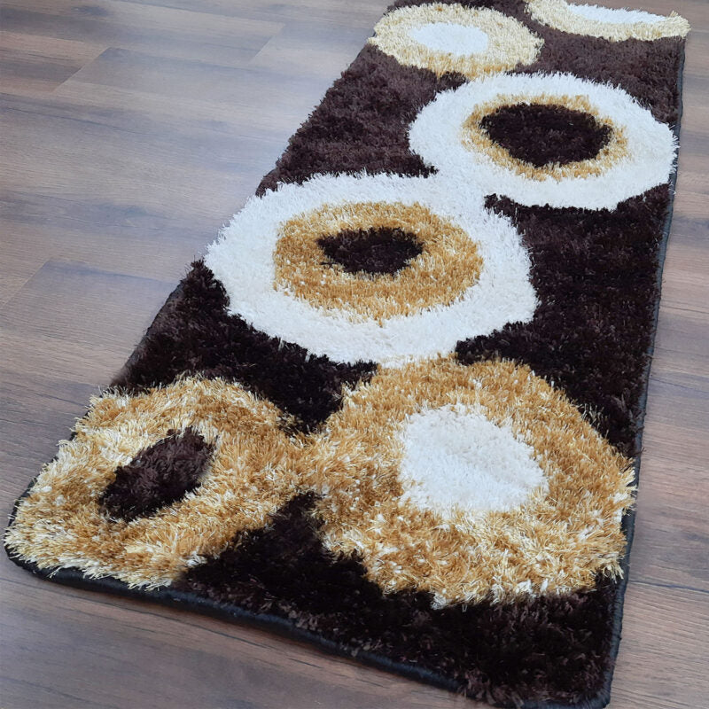Handloom Shaggy Coffee And Beige Rounds Premium Bedside Carpet (55cm x 137cm (~22″ x 55″)) By Avioni