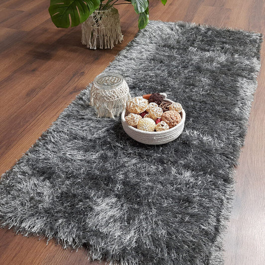 Avioni Handloom Slate Grey Fur Premium Bedside Carpet – 55cm x 137cm (~22″ x 55″)