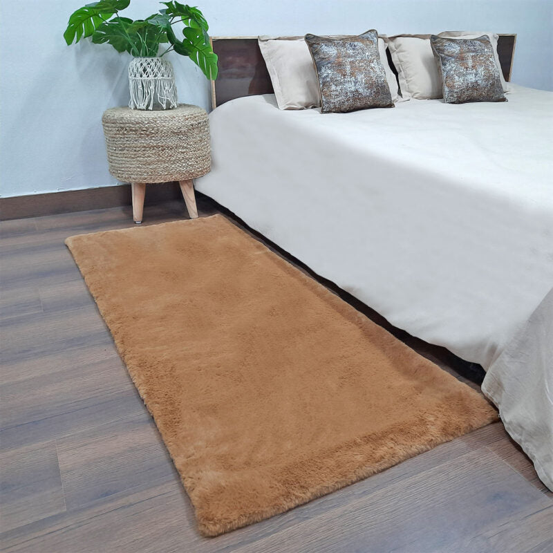 Loomkart – Avioni Ultra Soft Light Brown Cozy Faux Fluffy Fur Carpet for Bedroom/Hallway/Pooja Room-Easily Hand Washable- 60X150cm