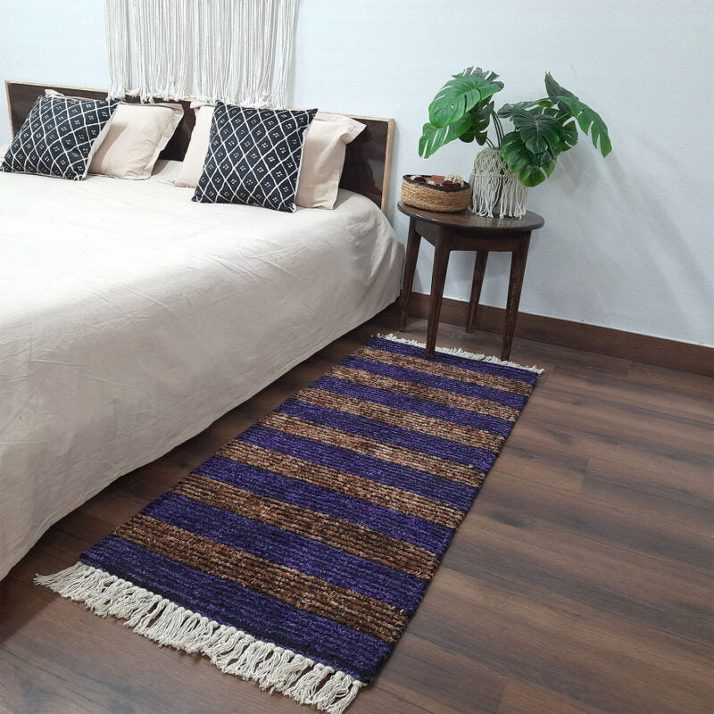 Avioni Handloom Washable Purple Brown Solid Premium Bedside Carpet (55cm x 137cm (~22″ x 55″))