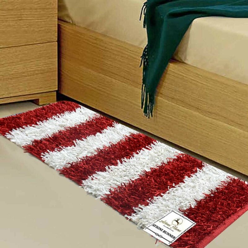 Diwali Special Pooja Mat/ Bed Side Runner /Shaggy Rugs(56 X 140 cm) Red And White By Avioni