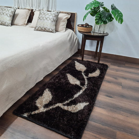 Handloom Shaggy Coffee Leaves Premium Bedside Carpet (55cm x 137cm (~22″ x 55″)) By Avioni